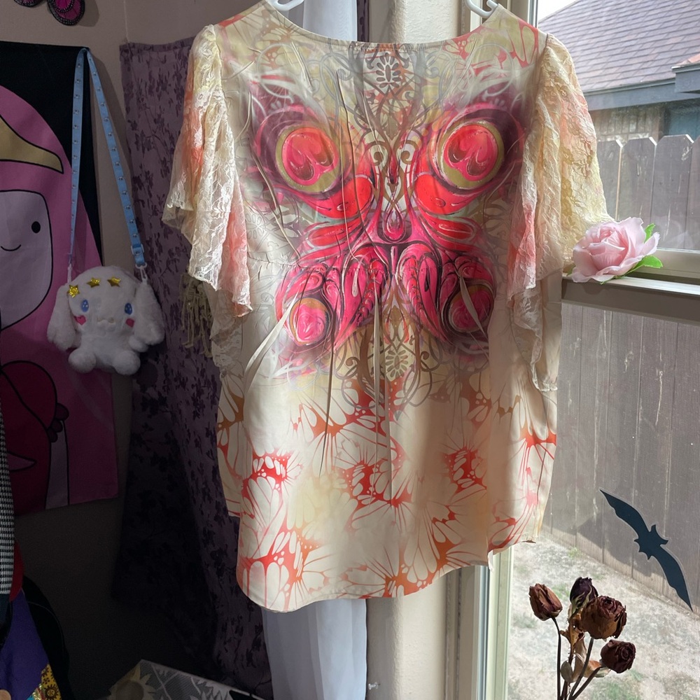 Womens Style & Co beautiful boho butterfly print lace sleeve top - Picture 8 of 15